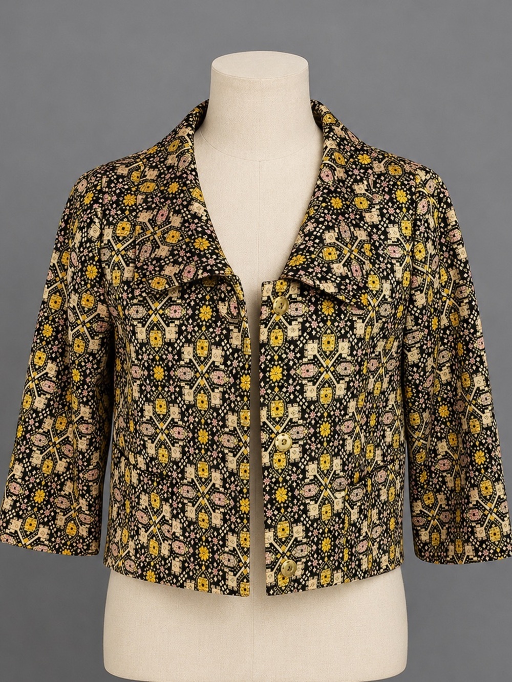 H&M Metallic Cropped Patterned Jacket 3/4 Sleeve Size 10